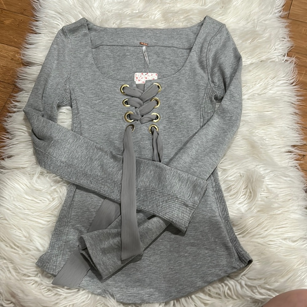 Lace up front sweater